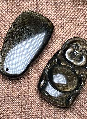 天然金曜石弥勒佛吊坠民族风项坠