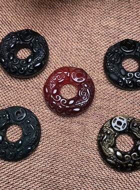 天然黑曜石双貔貅吊坠男女款项坠