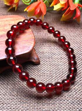 天然橙色石榴石手链女款单圈礼物