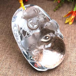 精品天然白水晶手把件原石打磨手工雕刻连升三级送长辈送师长礼物