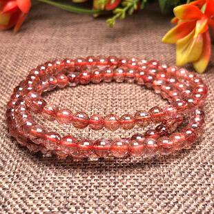 精品天然红铜发晶三圈手链原色水晶手串女款多圈饰品礼物FJ-A-025