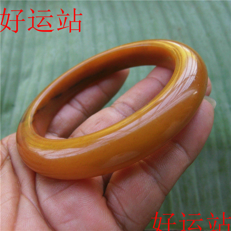 云南俏色黄龙玉女生手镯时尚手工玉镯子黄蜡石手饰原石玉佩收藏品