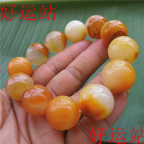 黄龙玉圆珠男士手链黄蜡石时尚手串宝石手饰原石打磨手珠珠宝首饰