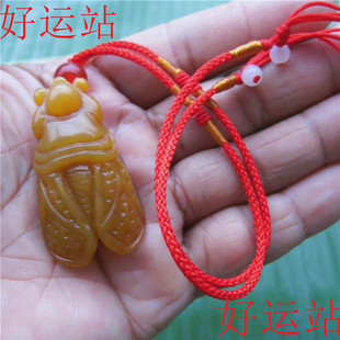 促销A手工艺术品黄龙玉蝉子一鸣惊人男女款挂件 古玩玉石吊坠玉佩