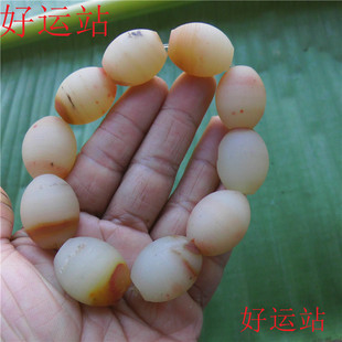 促销磨砂面黄龙玉男士桶珠手串新款玉石手珠黄蜡石椭圆形手链玉饰