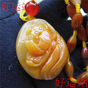 促销黄龙玉莲花吊坠玉石男女款挂件黄蜡石项链精美玉佩玉颈饰精品
