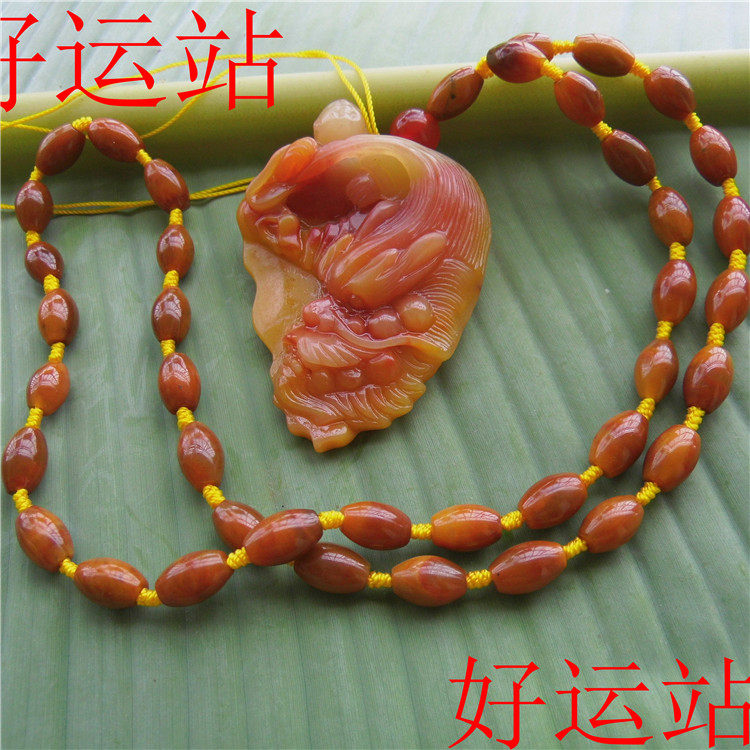 手工精品时尚玉石男生吊坠黄龙玉威龙挂件宝石颈饰玉佩原石雕刻链