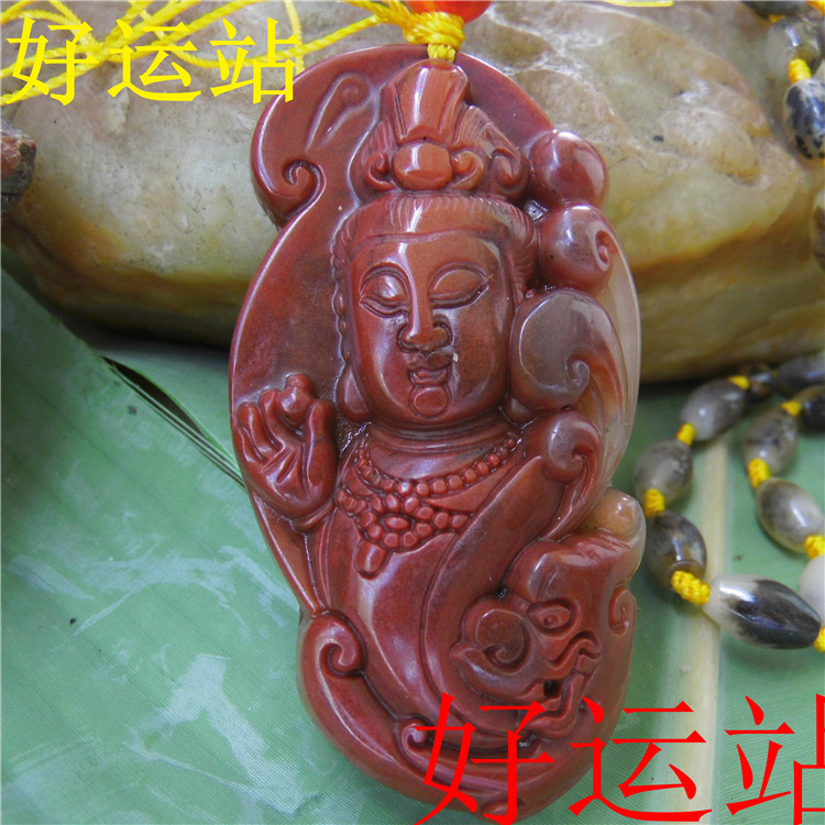 促销新款黄龙玉吉祥观音吊坠男士玉石挂件黄蜡石水草项链玉佩颈饰