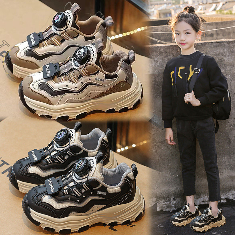 运动鞋旋转纽扣中大童跑步鞋学生