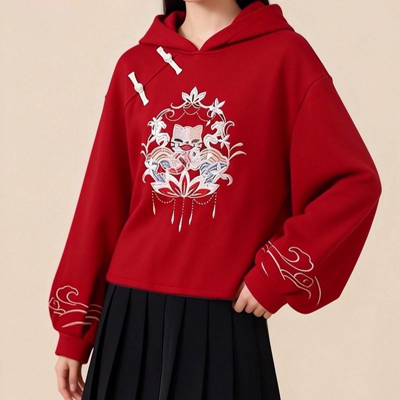 汉服新年过年红色改良汉元素JK时尚套装