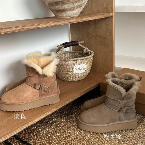 河南桑坡两穿骑士靴羊皮毛雪地靴