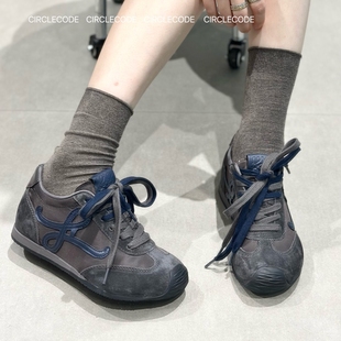 磨砂真皮复古平底德训鞋 女鞋 小白鞋 阿甘休闲单鞋 时尚 2025年秋新款