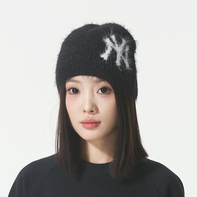 MLB男女同款情侣25秋冬新款仿水貂毛大LOGO针织绒线帽3ABNB0956
