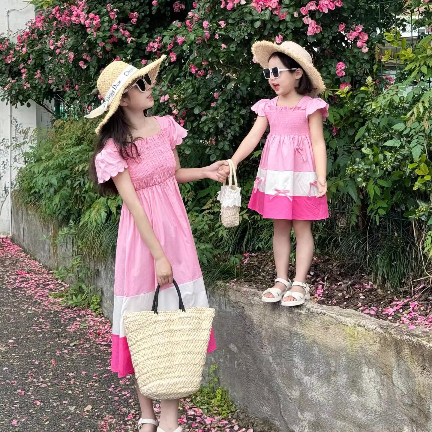 亲子装夏季a类棉布裙母女连衣裙裙子女童柔软粉色短袖甜美薄款