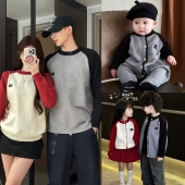 小月龄亲子装 一家三四口毛衣满月婴儿爬服连体衣母子母女外套爬服