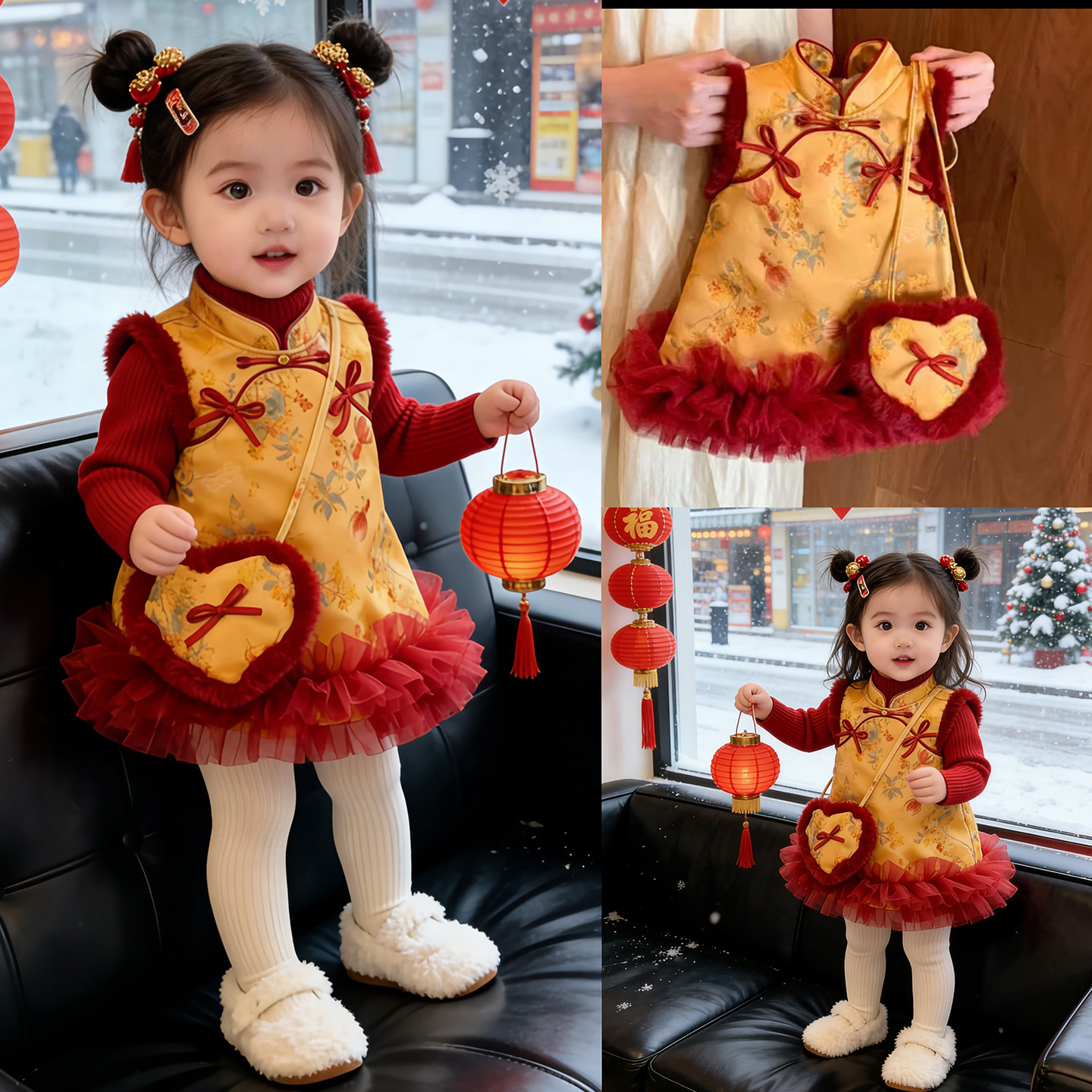 高端女童国风背心裙冬装2025新款周岁礼服小童女宝宝拜年服夹棉