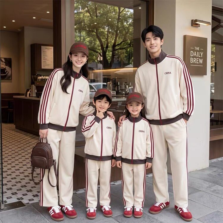 亲子装秋装卫衣运动服套装一家三口拉条棒球服洋气母子母女两件套