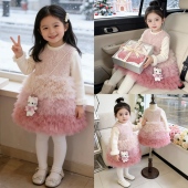 女童连衣裙冬装 新款 儿童公主裙宝宝周岁礼服秋冬加绒生日网纱裙子