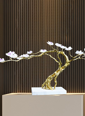 迎客松招财乔迁玄关轻奢摆件