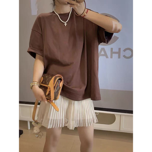 夏季欧货设计款后背宽松蝴蝶结宽松短袖T恤高腰百褶裙两件套女