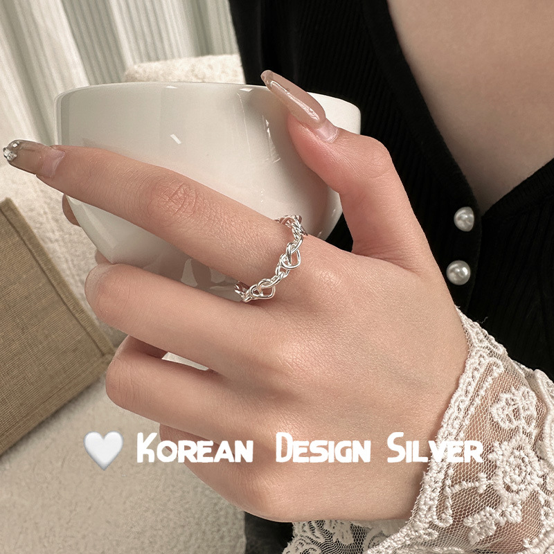 S925纯银爱心缠绕戒指ins