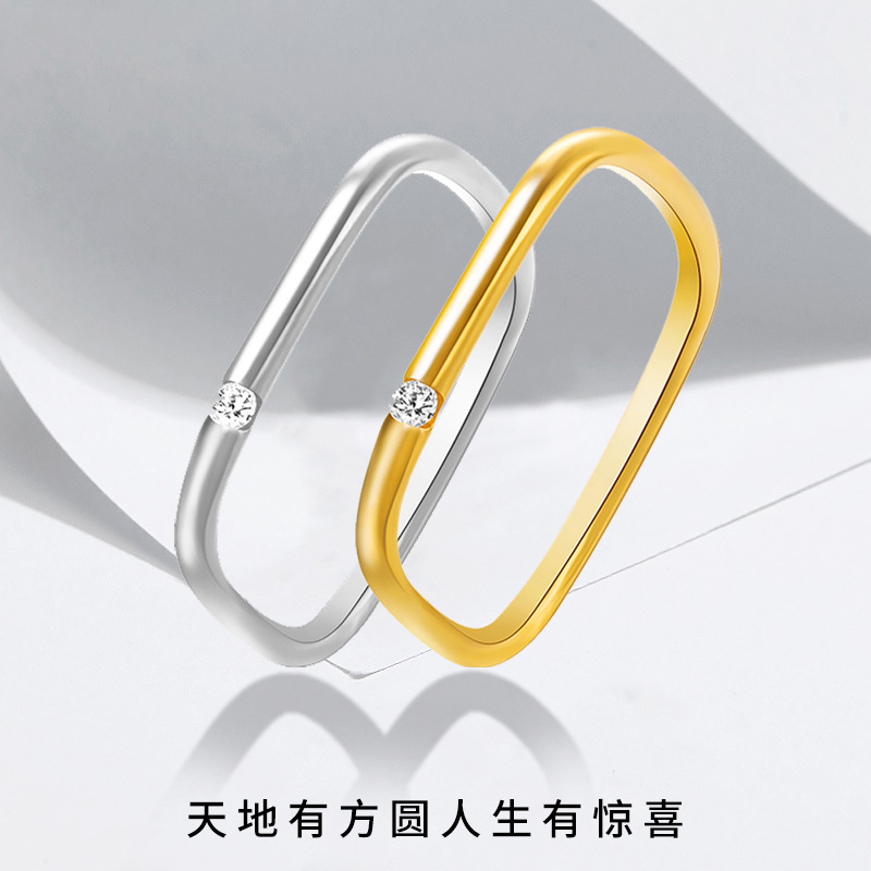纯银方形戒指女情侣对戒
