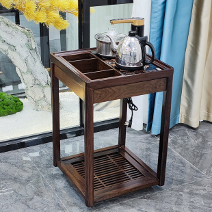 家用实木移动茶车茶台 黑檀木茶柜水柜茶几小茶桌侧边柜带轮新中式