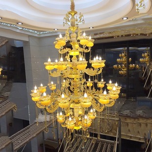 复式楼挑空别墅客厅跃层玉石楼梯楼中天然吊灯奢华灯具大气大水晶