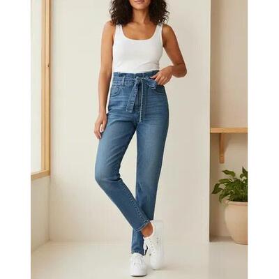 Q 14423 Women Paper Bag Jeans High Waist Regular腰牛仔裤
