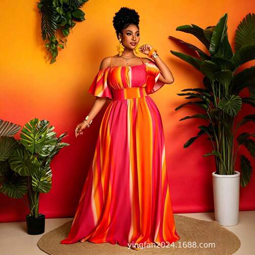 Plus Size and Gradient Striped Summer Maxi Dress for Women