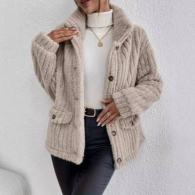 Women's Fall Winter Casual Slim-Fit Teddy Jacket Coat Thick