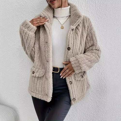 Women's Fall Winter Casual Slim-Fit Teddy Jacket Coat Thick