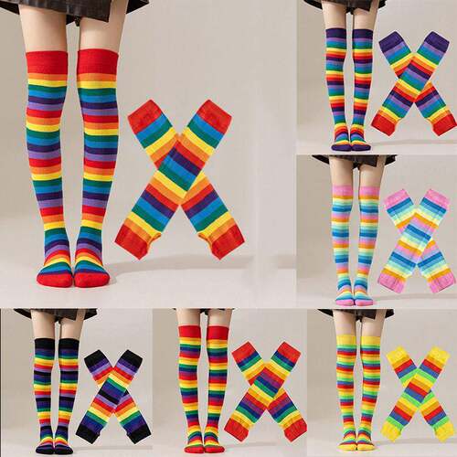 Women's Trendy Multicolor Rainbow Striped Over-The-Knee Long