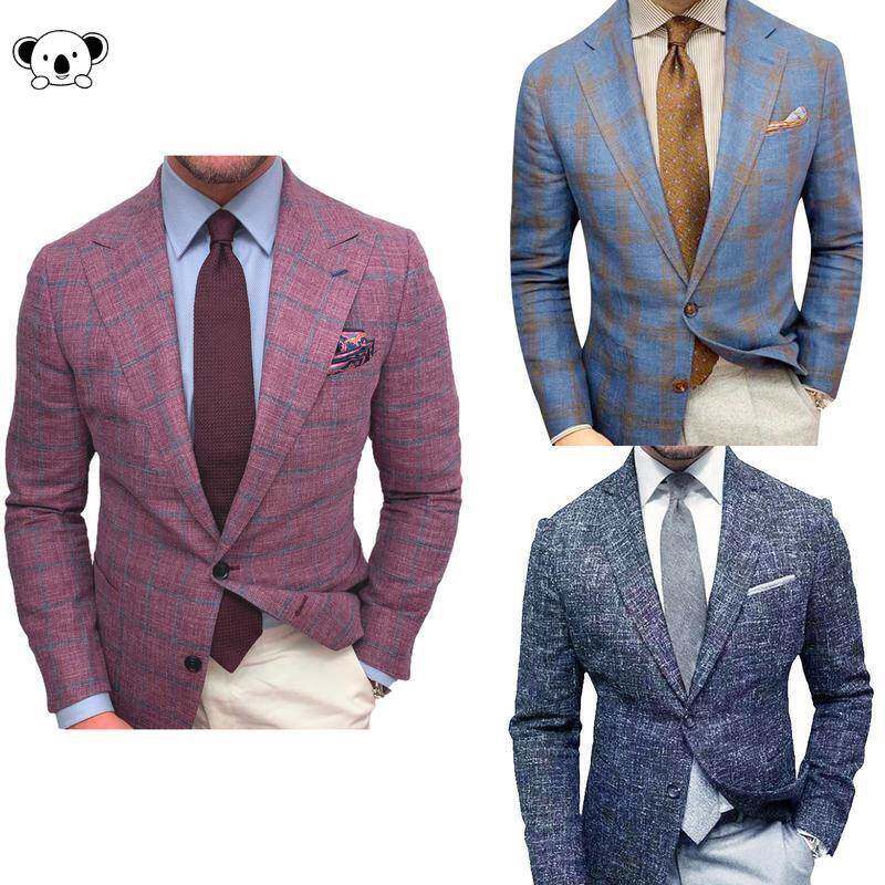 P 44040 Men Party Blazer Plaid Dating Plain西装外套