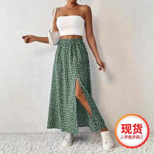 Plus-Size Ditsy Floral Print Long Skirt Boho Fashion Casual