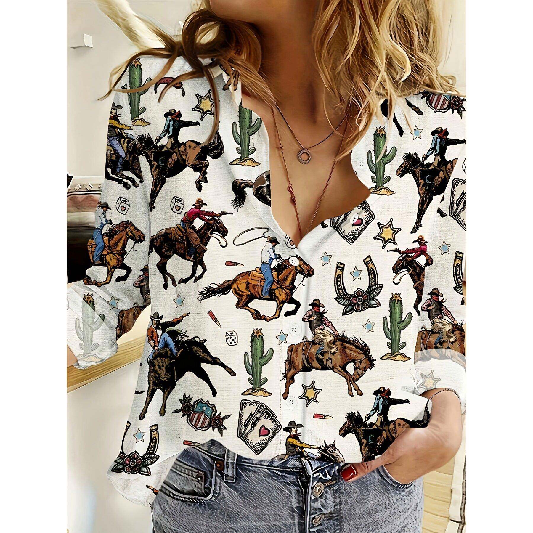 J 55225 Women Casual Shirt Western Cowboy西部牛仔衬衫