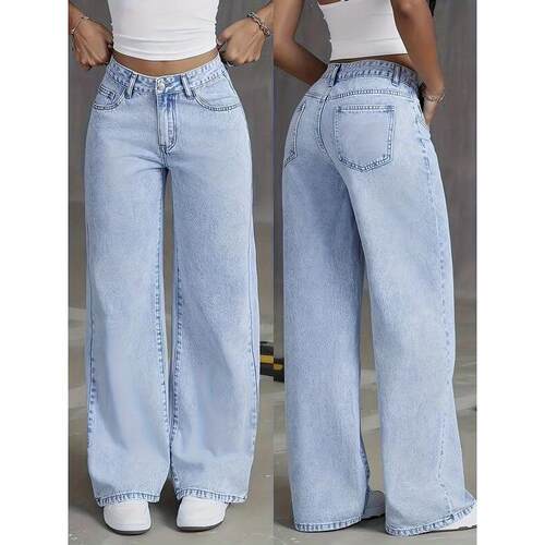 H 50161 Women Stretch Jeans Loose-Fit Pocket宽松牛仔裤