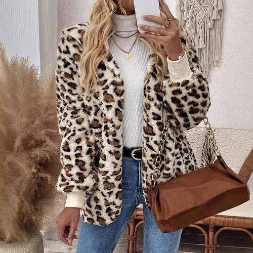 Women's Fashion Autumn Winter Printed Plush Cardigan