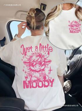 Women's Cute Highland Cow Letter Print Round Neck T-Shirt