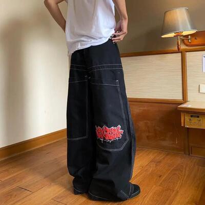High-Waisted Loose Fit Jeans Unisex Vintage Embroidered