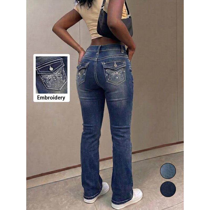 U 99232 Women Daily Wear Jeans蝴蝶刺绣牛仔裤