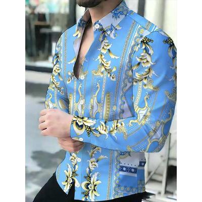 T 23755 Men Long Sleeve Shirt Baroque Collared巴洛克衬衫