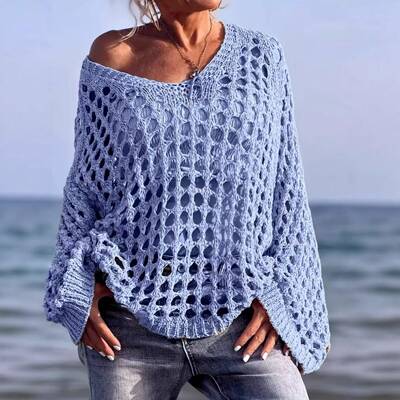 PHEFEE Women's Chic Oversized Crochet Knit Batwing Long