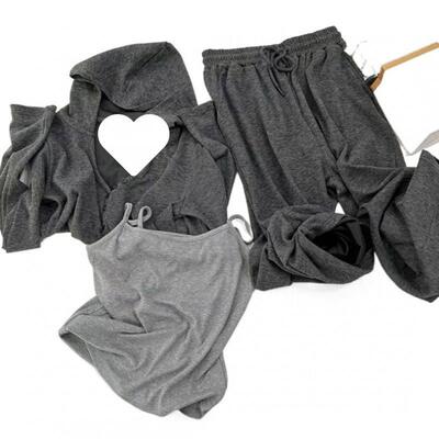 Women's Solid Fitted Long Sleeve Hooded Top & Wide Leg Pants