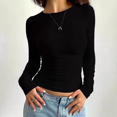 Women's Stretch Fitted Long-Sleeve Top Stylish Trendy Basic