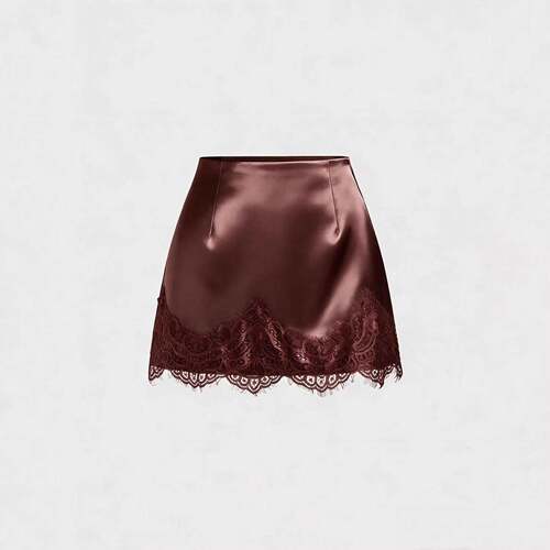 Elegant Women's Silk Hem Lace Skirt High Waist A-Line Short