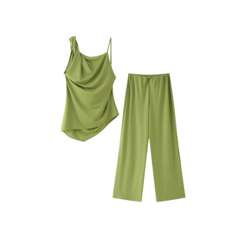 Woman2025GreenPantSetsKnottedA
