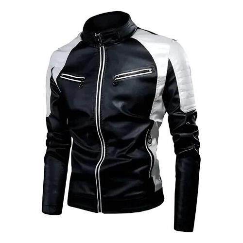 P 54817 Men Motorcycle Leather Jacket Biker机车风皮夹克