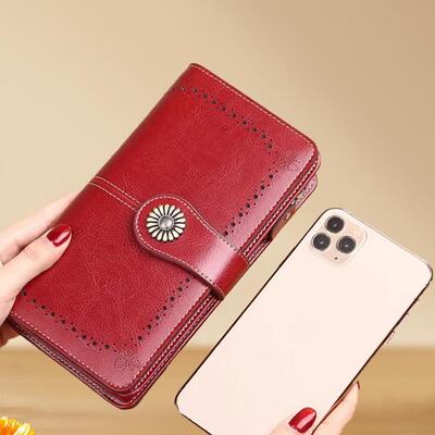 Elegant Solid Color Long Wallet with Wrist Strap