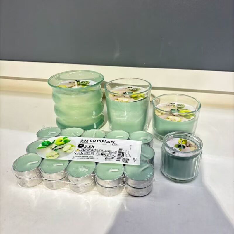 IKEA/宜家 洛斯古伦 香薰蜡烛杯绿色苹果和苹果花香香味烛玻璃杯